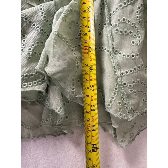 Alice+Olivia Sage Green Ruffle Maxi Dress V Neck Tie Waist Size 2 - Picture 7 of 14